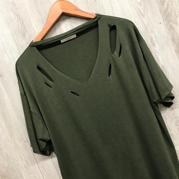 Olive Distressed Short Sleeve Tshirt - Picture 5 of 7